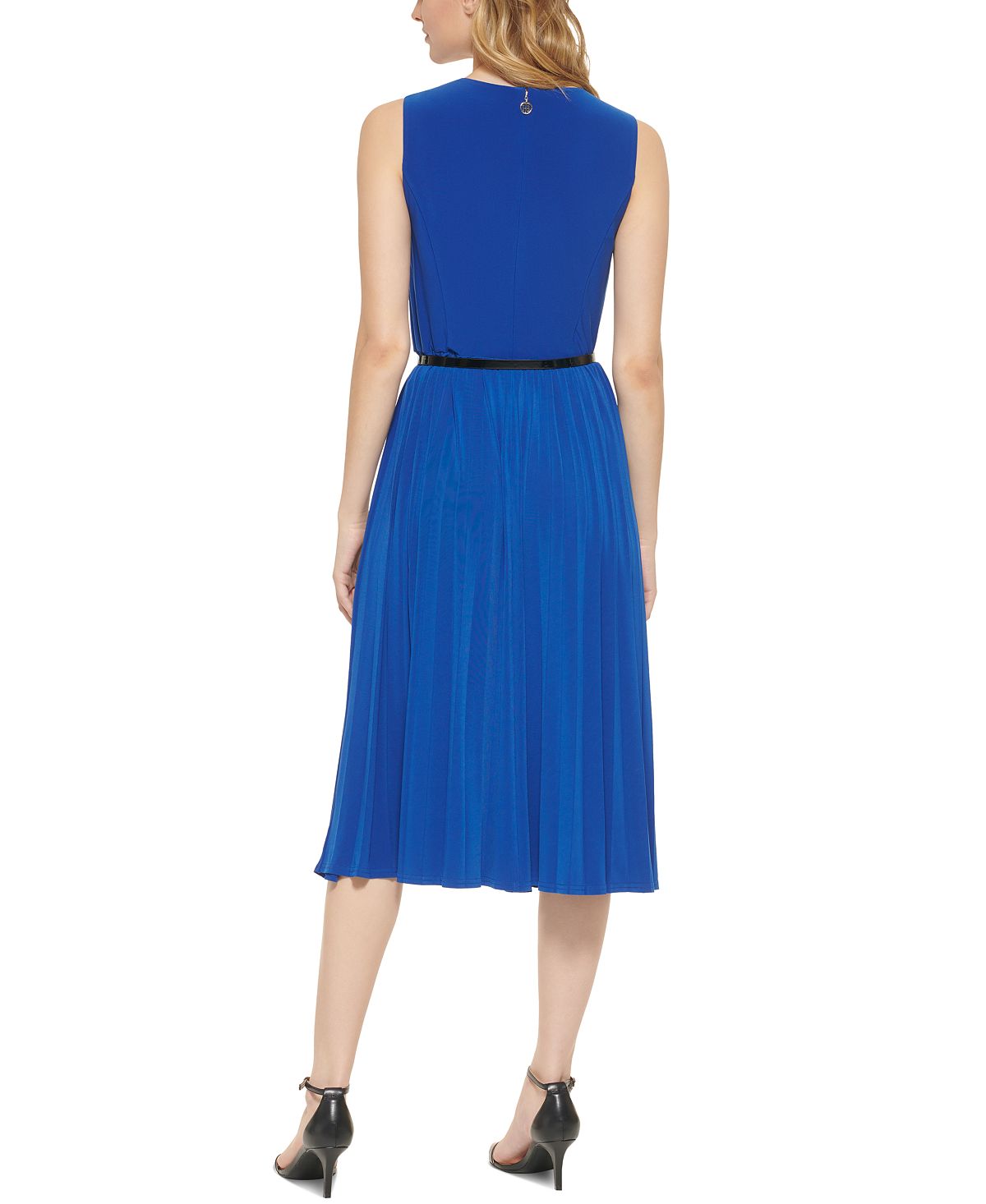 Vestido midi plissado com cinto Tommy Hilfiger feminino, azul, tamanho 8