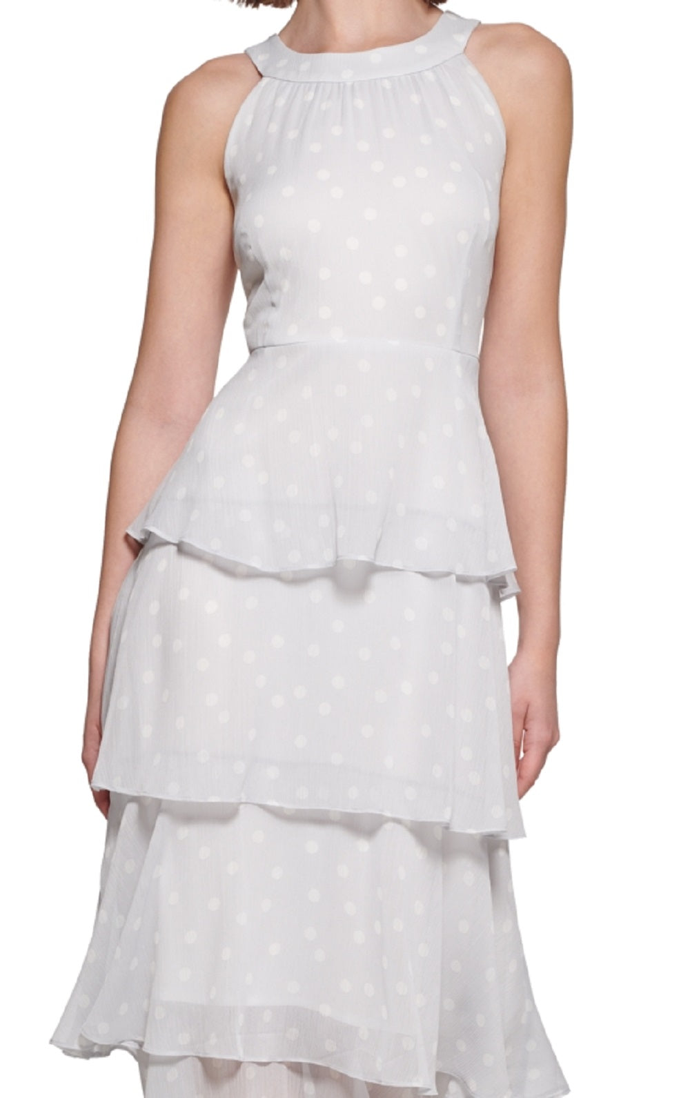 Vestido longo feminino Tommy Hilfiger com decote halter e alças finas, cinza, tamanho 4