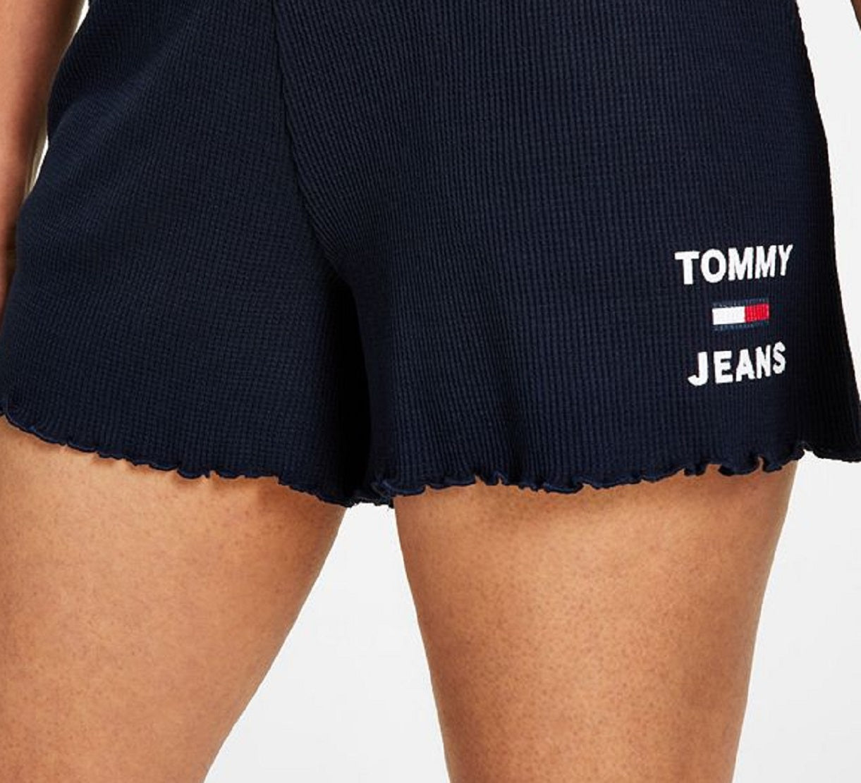 Shorts Tommy Jeans Feminino Waffle Knit Azul Tamanho Médio