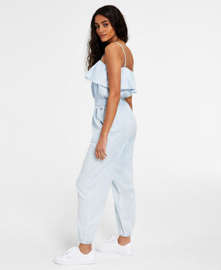 Tommy Jeans Women's Ruffled Jumpsuit Blue Size X-Large