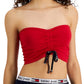 Tommy Jeans Blusa Feminina Bandeau Franzida Vermelha Tamanho P