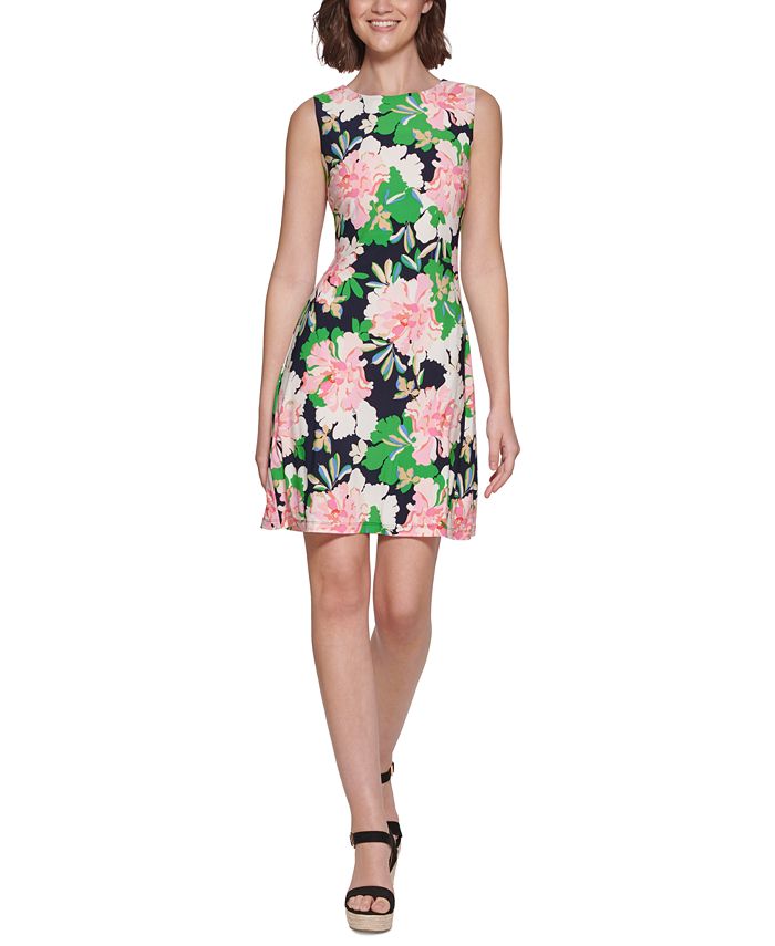 Vestido de malha com estampa floral Tommy Hilfiger feminino, azul, tamanho 8