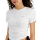 Camiseta Tommy Jeans Feminina com Barra Lateral e Canelada, Branca, Tamanho P