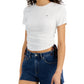 Camiseta Tommy Jeans Feminina com Barra Lateral e Canelada, Branca, Tamanho P