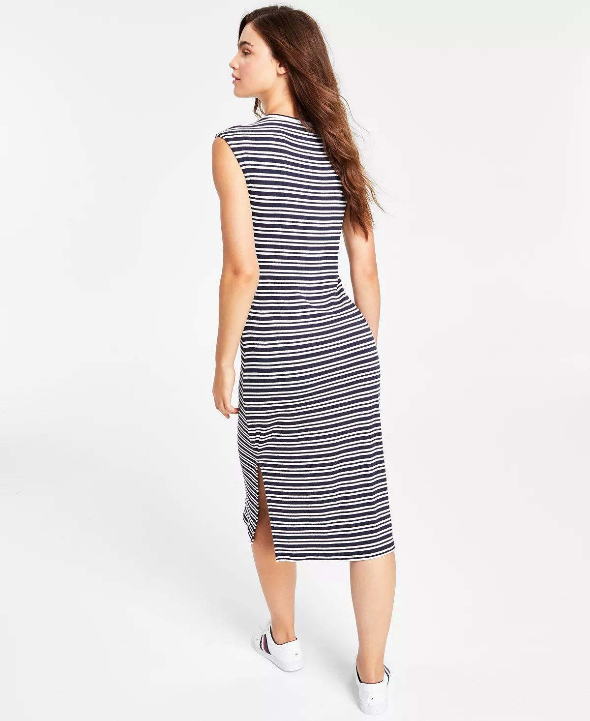 Vestido midi listrado estilo nadador Tommy Jeans feminino, azul, tamanho grande