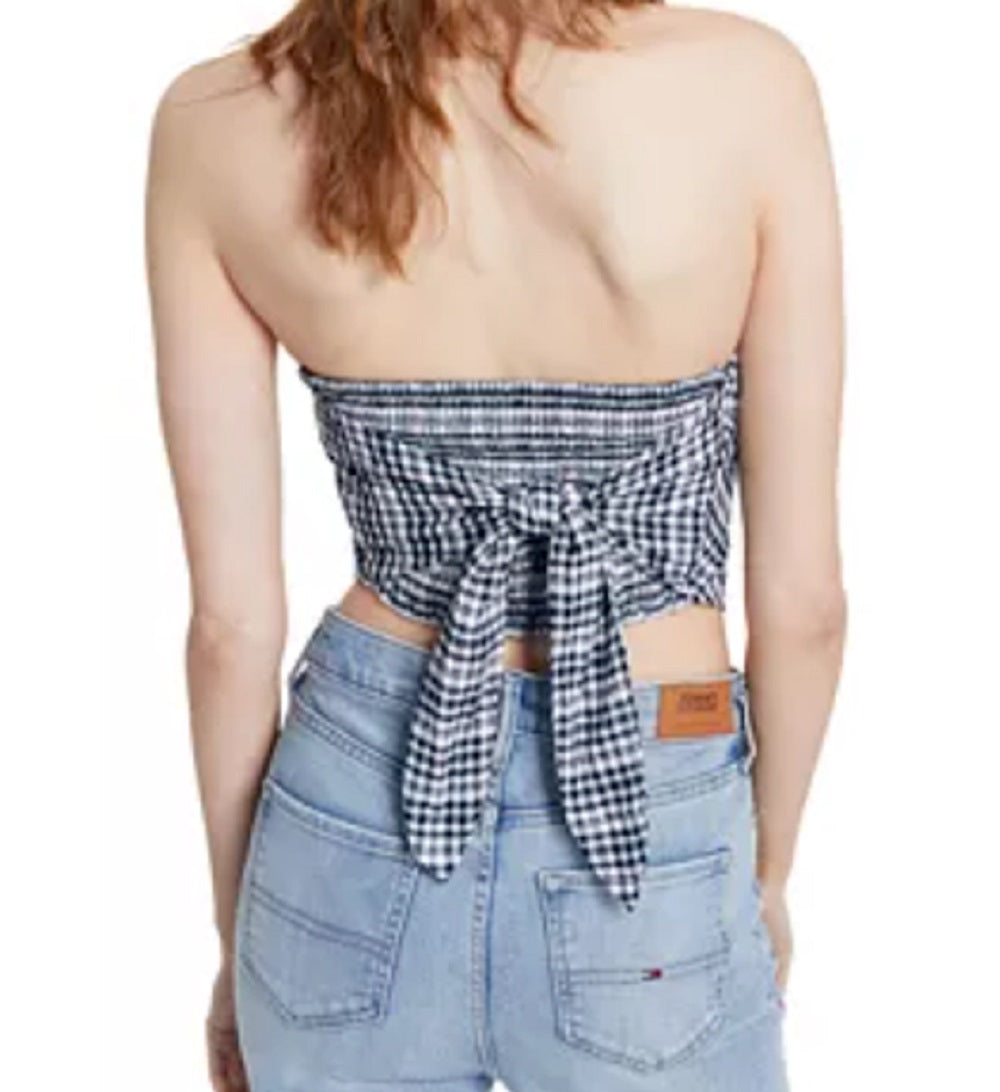 Tommy Jeans feminino xadrez smocked cachecol bandeau top azul tamanho grande