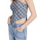 Tommy Jeans feminino xadrez smocked cachecol bandeau top azul tamanho grande