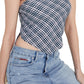 Tommy Jeans Feminino Xadrez Smocked Cachecol Bandeau Top Azul Tamanho Médio