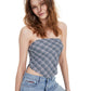 Tommy Jeans Feminino Xadrez Smocked Cachecol Bandeau Top Azul Tamanho Médio