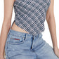Tommy Jeans feminino xadrez smocked cachecol bandeau top azul tamanho pequeno