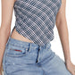Tommy Jeans Feminino Xadrez Smocked Cachecol Bandeau Top Azul Tamanho XS