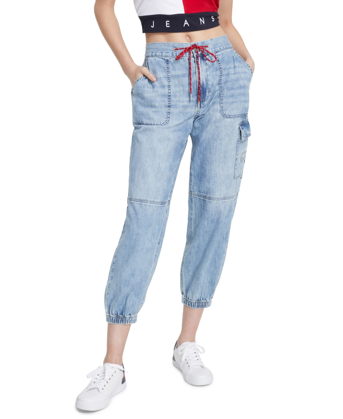 Calça cargo feminina Tommy Jeans Cotton Denim Azul Tamanho 29