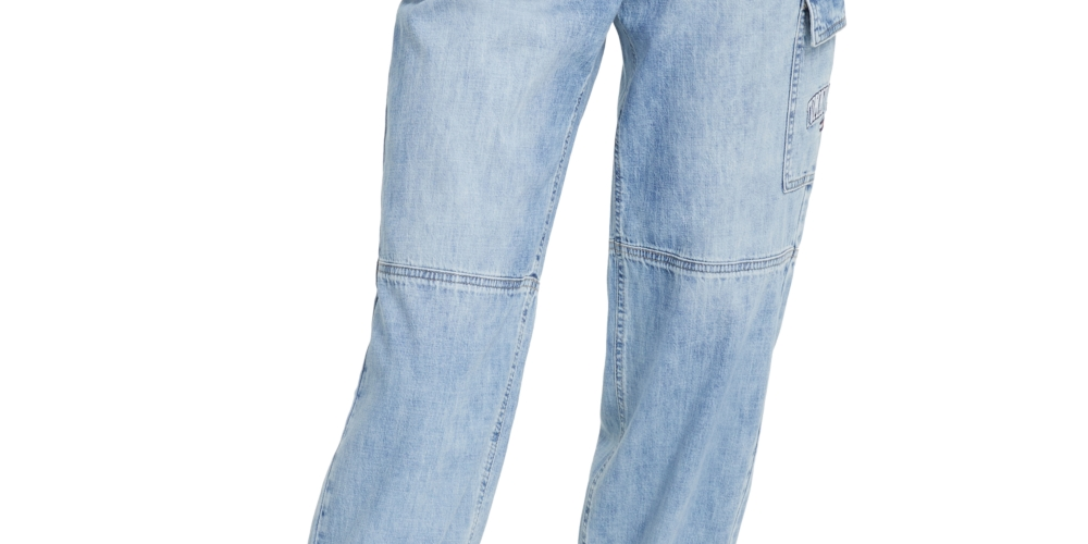 Calça cargo feminina Tommy Jeans Cotton Denim Azul Tamanho 29