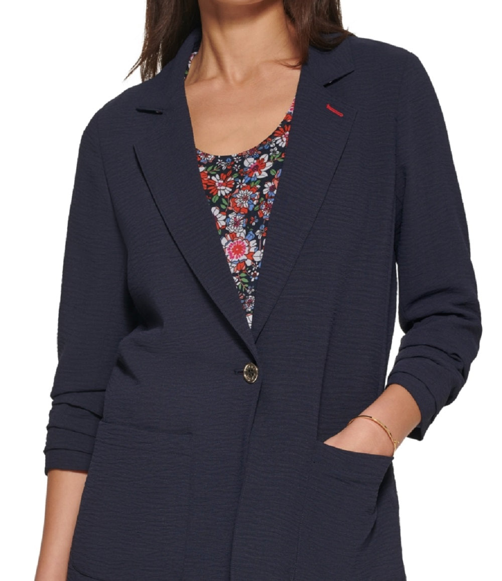 Tommy Hilfiger Blazer Feminino com Um Botão e Manga Franzida Azul Tamanho 4