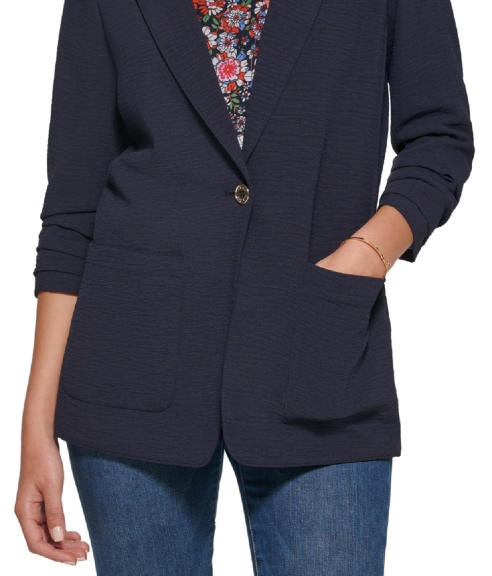 Tommy Hilfiger Blazer Feminino com Um Botão e Manga Franzida Azul Tamanho 4