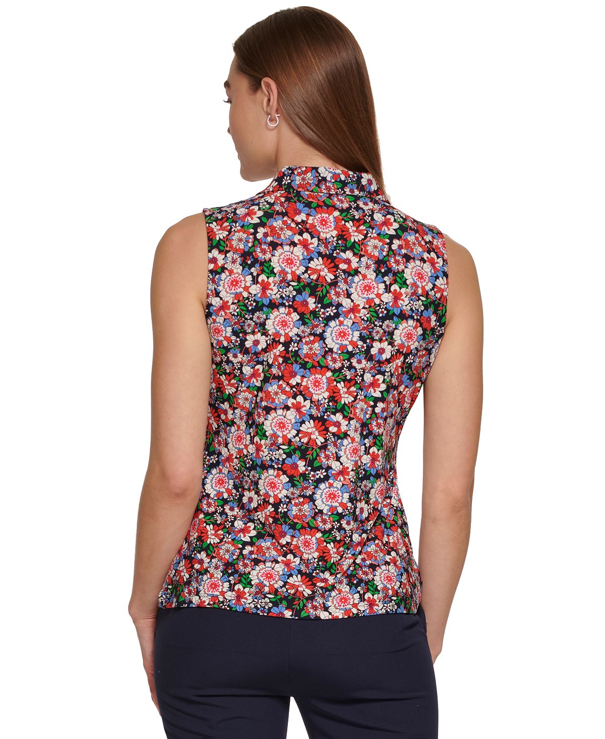 Camisa sem mangas com estampa floral feminina Tommy Hilfiger, azul, tamanho X-G