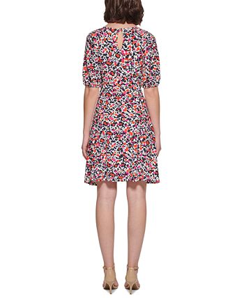 Vestido Tommy Hilfiger Feminino Harbour Floral Fit &amp; Flare Rosa Tamanho 8 Petite
