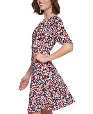 Tommy Hilfiger Women's Harbour Floral Fit & Flare Dress Pink Size 8Petite