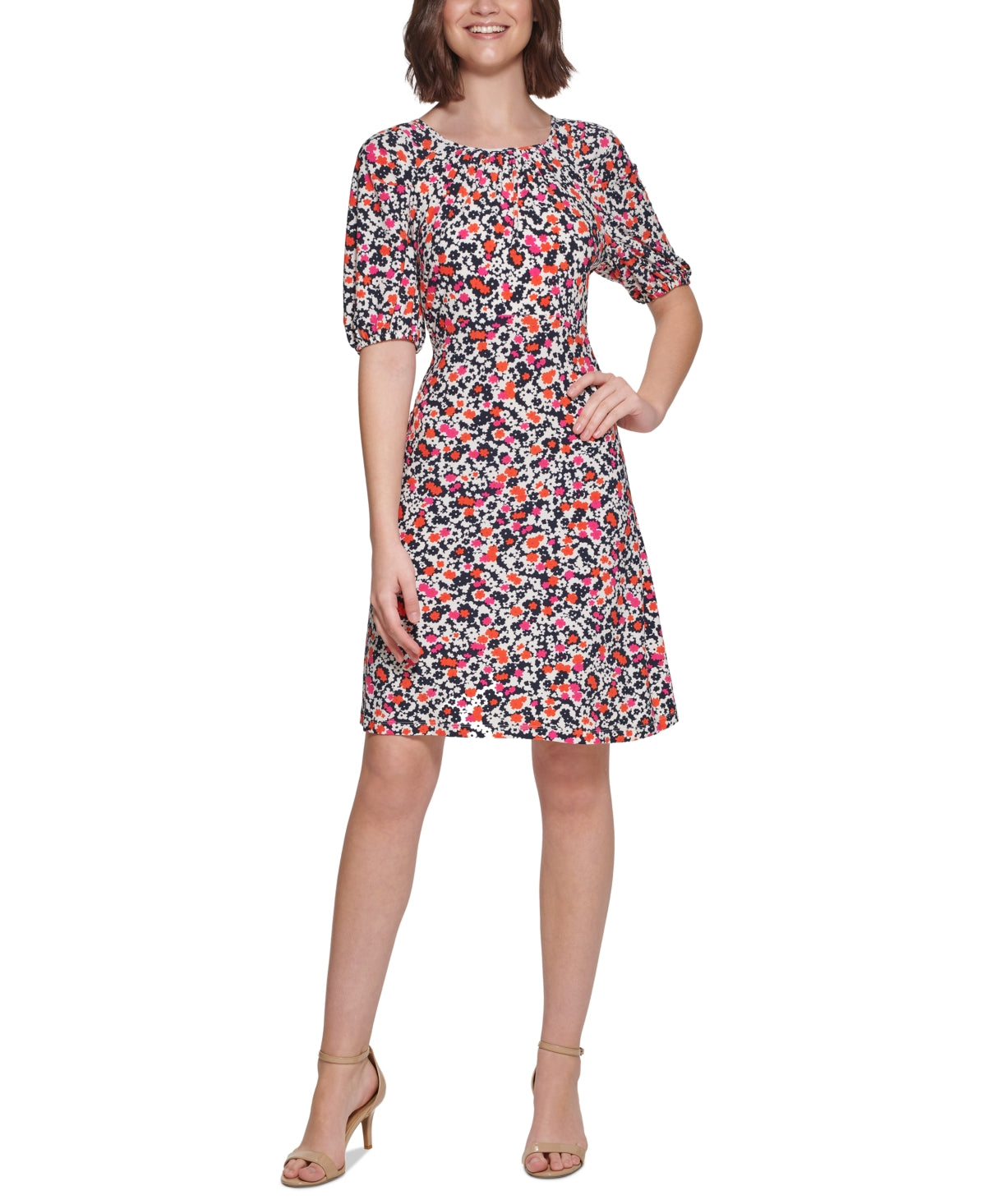 Vestido Tommy Hilfiger Feminino Harbour Floral Fit &amp; Flare Rosa Tamanho 8 Petite