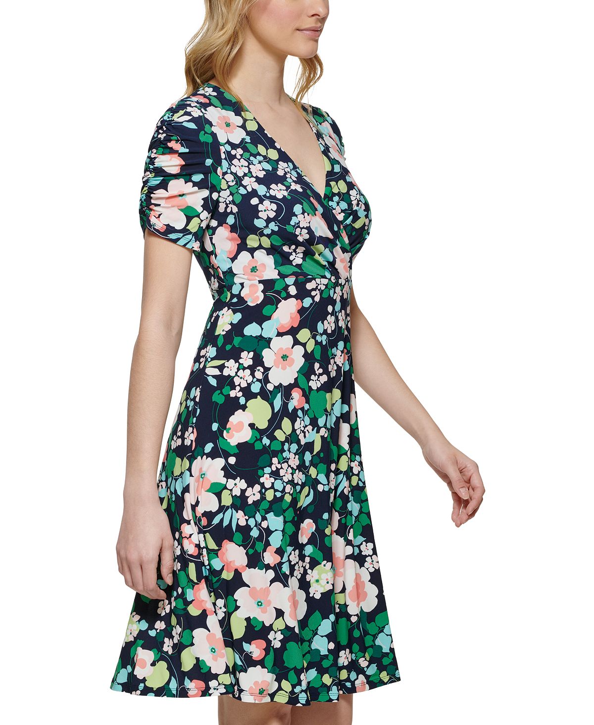 Vestido feminino Tommy Hilfiger com estampa floral, ajuste e flare, azul, tamanho 6, pequeno