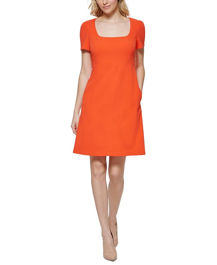 Vestido Tommy Hilfiger Feminino Gola Quadrada Fit &amp; Flare Vermelho Tamanho 4 Petite