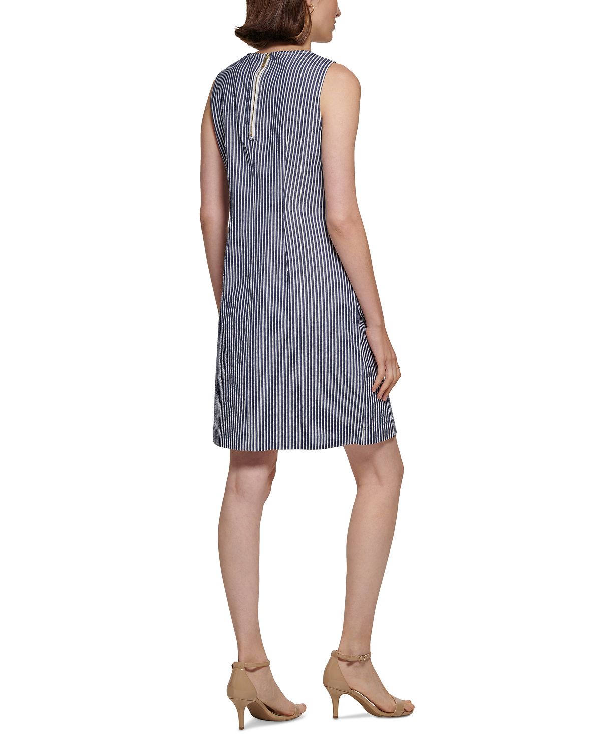 Vestido feminino listrado de algodão Tommy Hilfiger azul tamanho 6 Petite