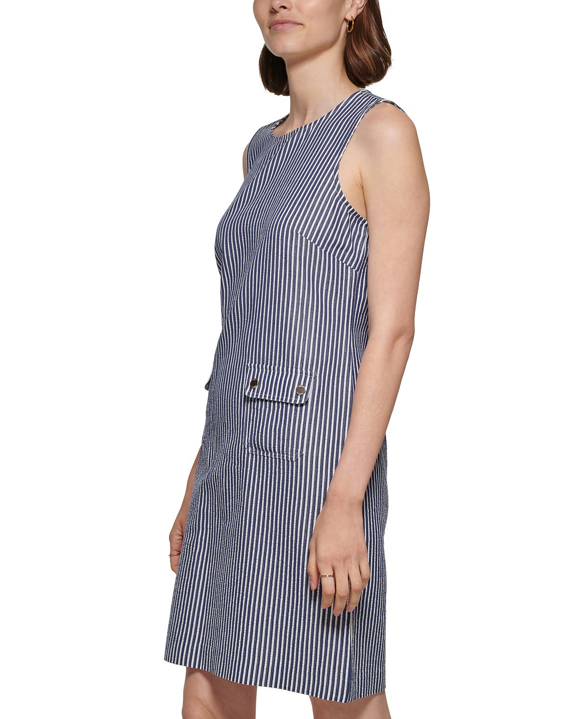 Vestido feminino listrado de algodão Tommy Hilfiger azul tamanho 6 Petite