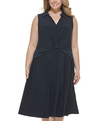 Tommy Hilfiger Women's Twist Front Fit & Flare Dress Blue Size 18W
