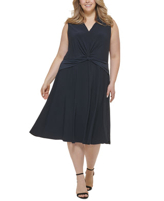 Tommy Hilfiger Women's Twist Front Fit & Flare Dress Blue Size 18W