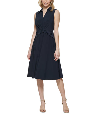 Tommy Hilfiger Women's Twist Front Midi Dress Blue Size 14