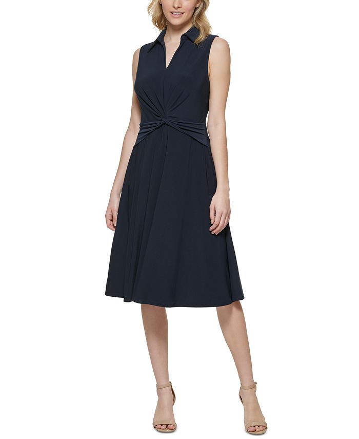 Vestido midi torcido frontal feminino Tommy Hilfiger, azul, tamanho 8