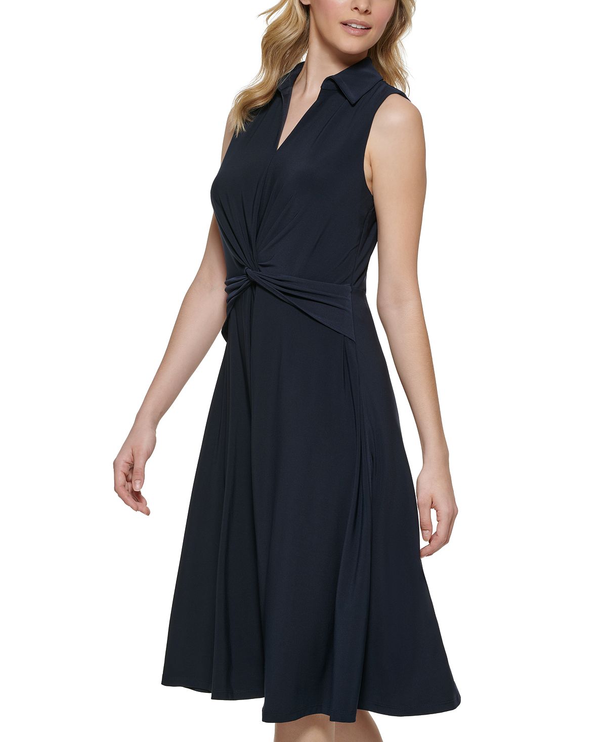 Vestido midi torcido frontal feminino Tommy Hilfiger, azul, tamanho 8