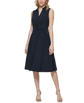 Tommy Hilfiger Women's Twist Front Midi Dress Blue Size 6