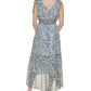 Vestido longo Tommy Hilfiger feminino com estampa floral, comprimento alto e baixo, azul, tamanho 6