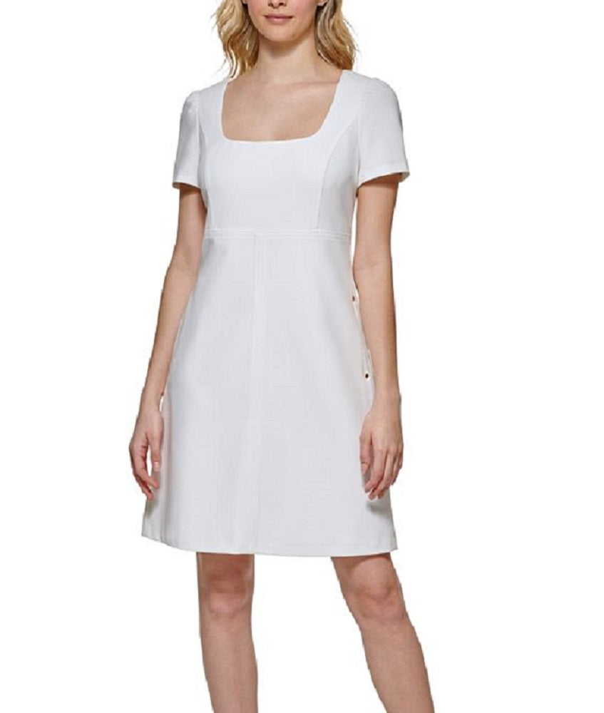 Vestido Tommy Hilfiger Feminino com Decote Quadrado e Ajuste Flare, Branco, Tamanho 4