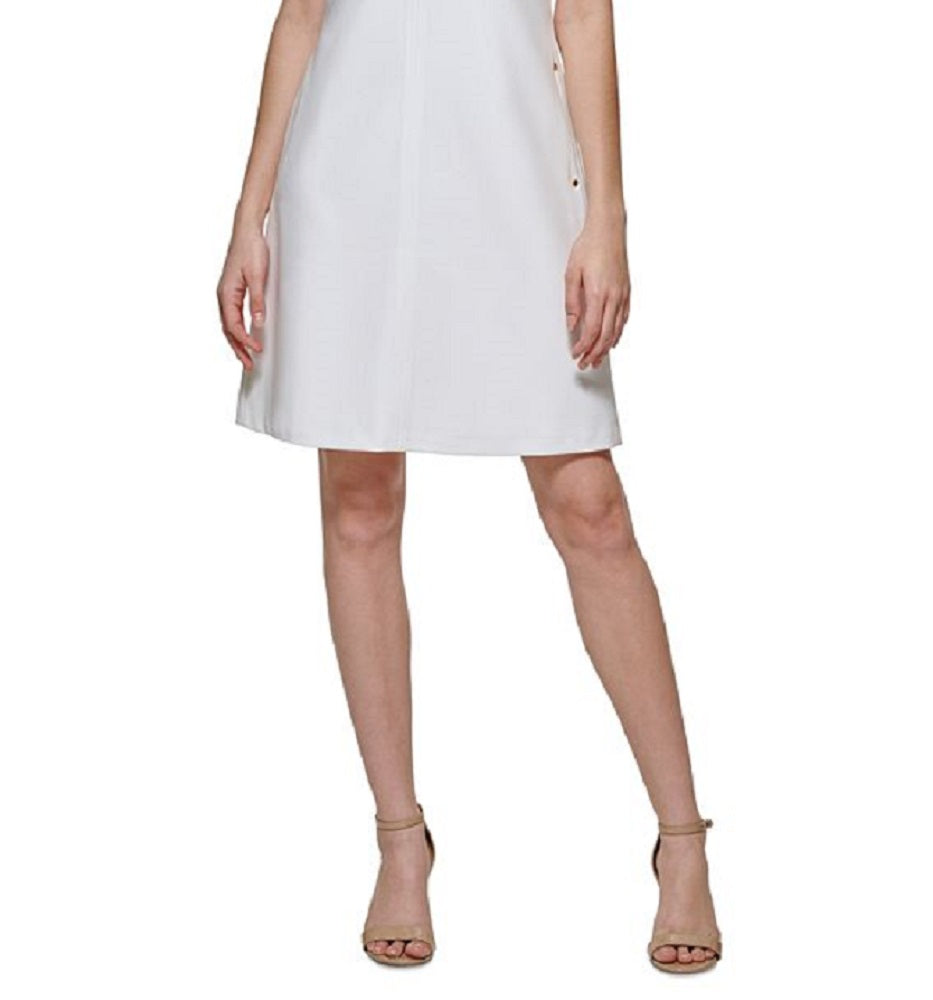 Vestido Tommy Hilfiger Feminino com Decote Quadrado e Ajuste Flare, Branco, Tamanho 4