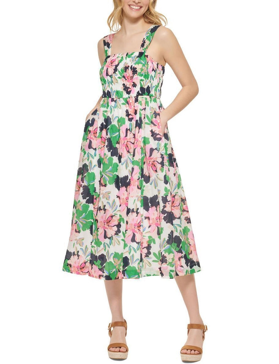 Vestido midi com babados florais Isla da Tommy Hilfiger feminino, branco, tamanho 8