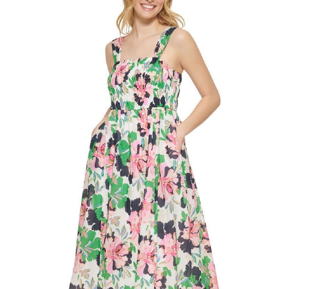 Vestido midi com babados florais Isla da Tommy Hilfiger feminino, branco, tamanho 8