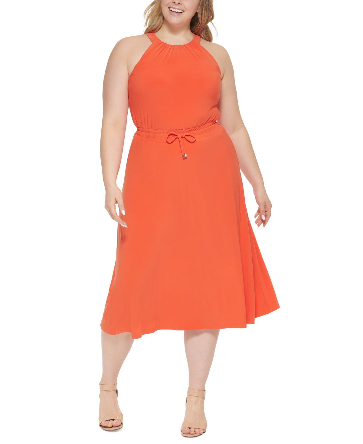 Vestido feminino Tommy Hilfiger Halter Fit &amp; Flare Laranja Tamanho 4