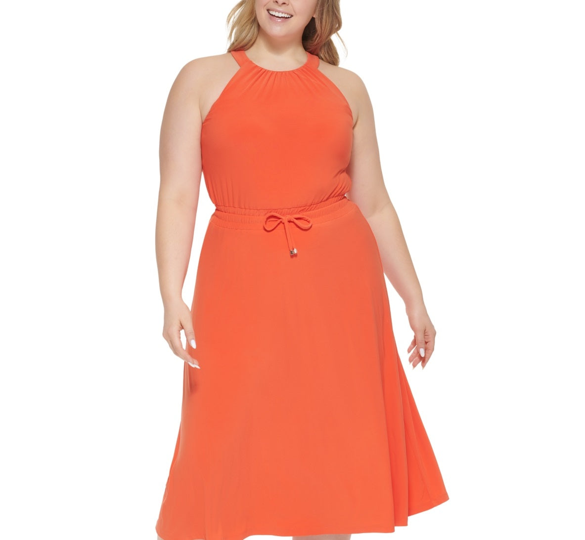 Vestido feminino Tommy Hilfiger Halter Fit &amp; Flare Laranja Tamanho 4