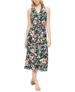 Tommy Hilfiger Women's Twist Front Jersey Midi Dress Blue Size 10