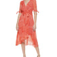 Vestido midi com estampa de listras falsas Tommy Hilfiger feminino, laranja, tamanho 8