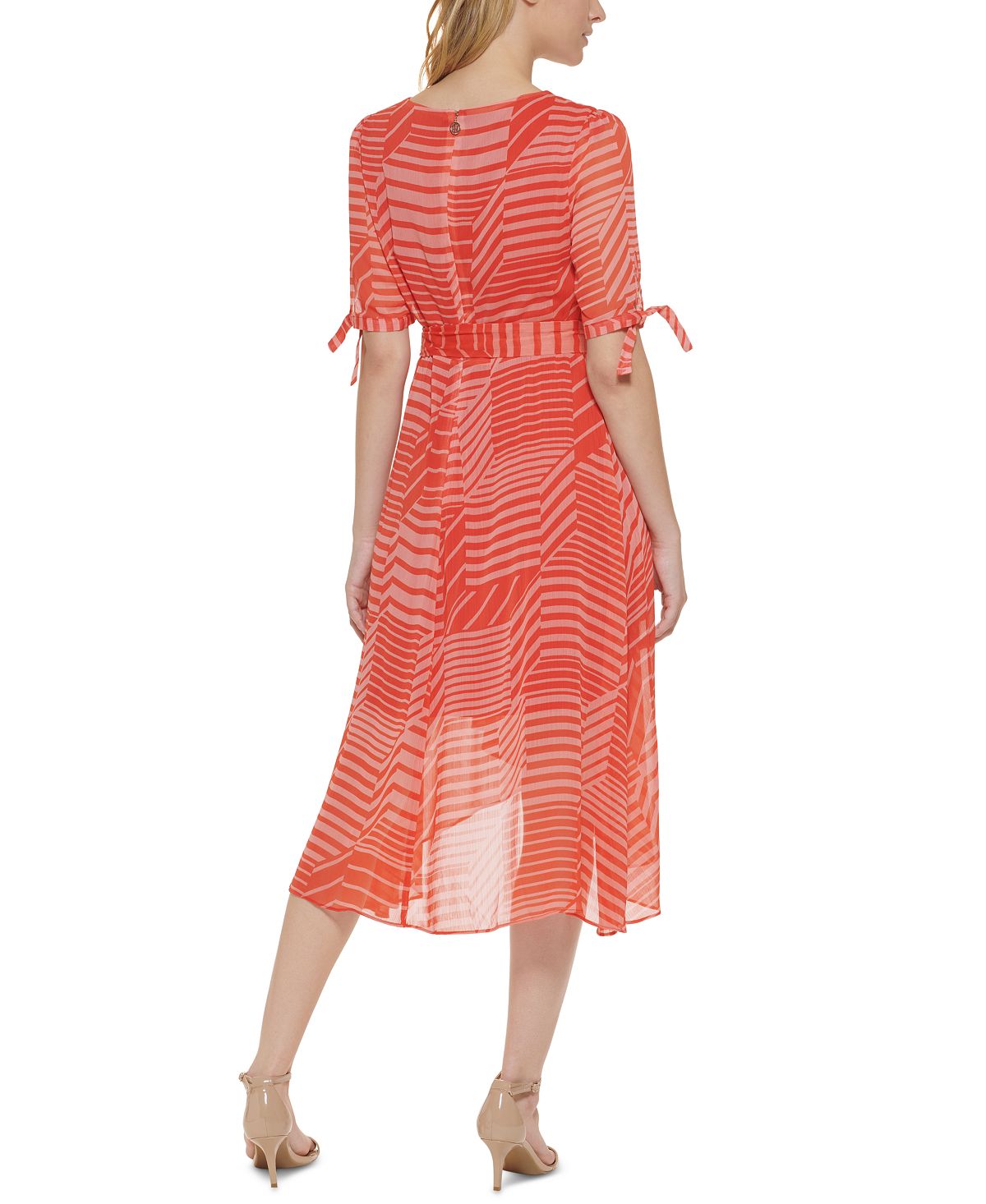 Vestido midi com estampa de listras falsas Tommy Hilfiger feminino, laranja, tamanho 8
