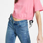 Camiseta Tommy Jeans Feminina Manga Curta Cropped Rosa Tamanho Grande