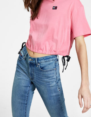 Camiseta Tommy Jeans Feminina Manga Curta Cropped Rosa Tamanho Grande