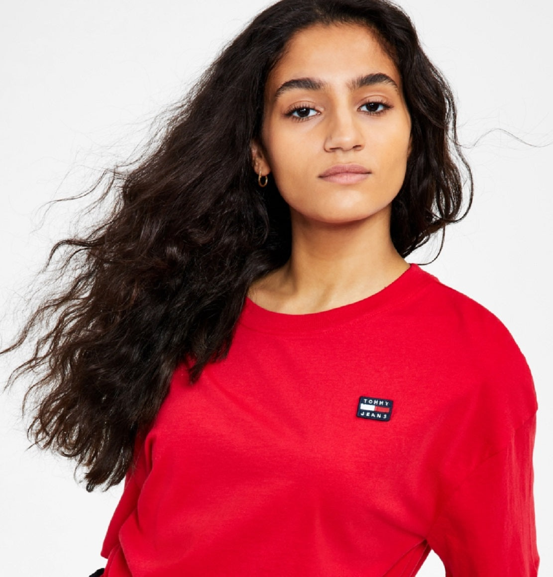 Camiseta Tommy Jeans Feminina Manga Curta Cropped Vermelha Tamanho Grande