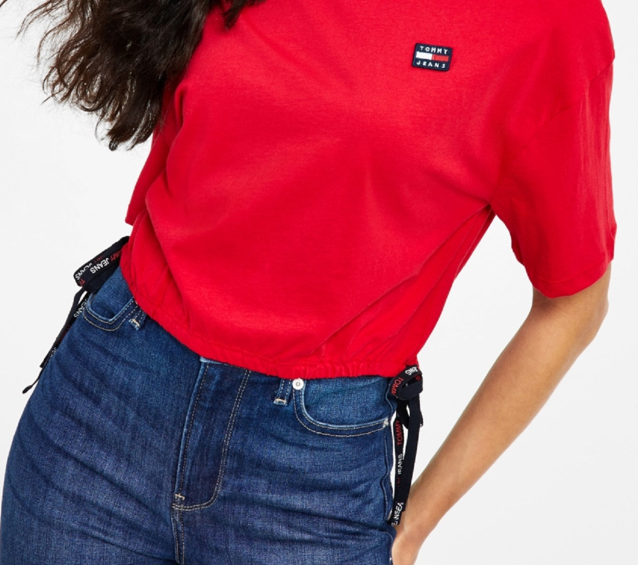 Camiseta Tommy Jeans Feminina Manga Curta Cropped Vermelha Tamanho Grande