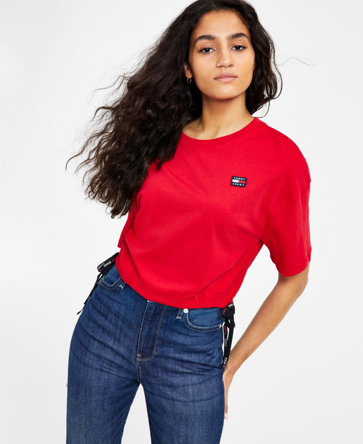 Camiseta Tommy Jeans Feminina Manga Curta Cropped Vermelha Tamanho Grande