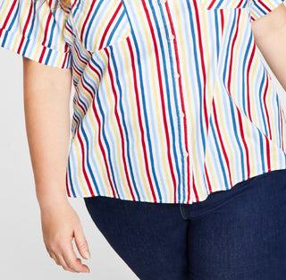 Camisa listrada feminina Tommy Hilfiger Camp, azul, tamanho 1X