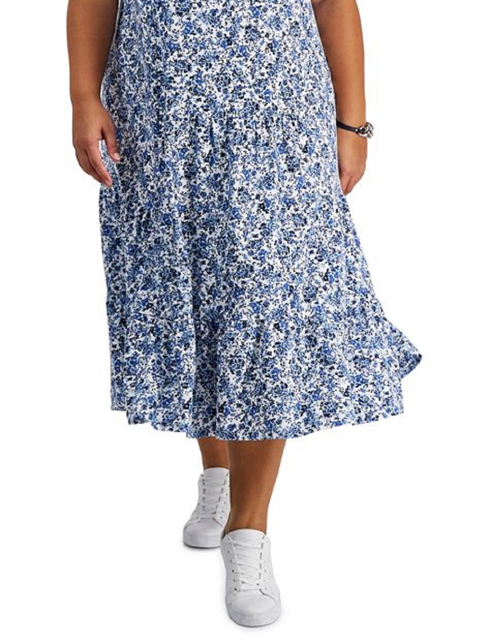 Vestido midi floral em camadas Tommy Hilfiger feminino, azul, tamanho 2X